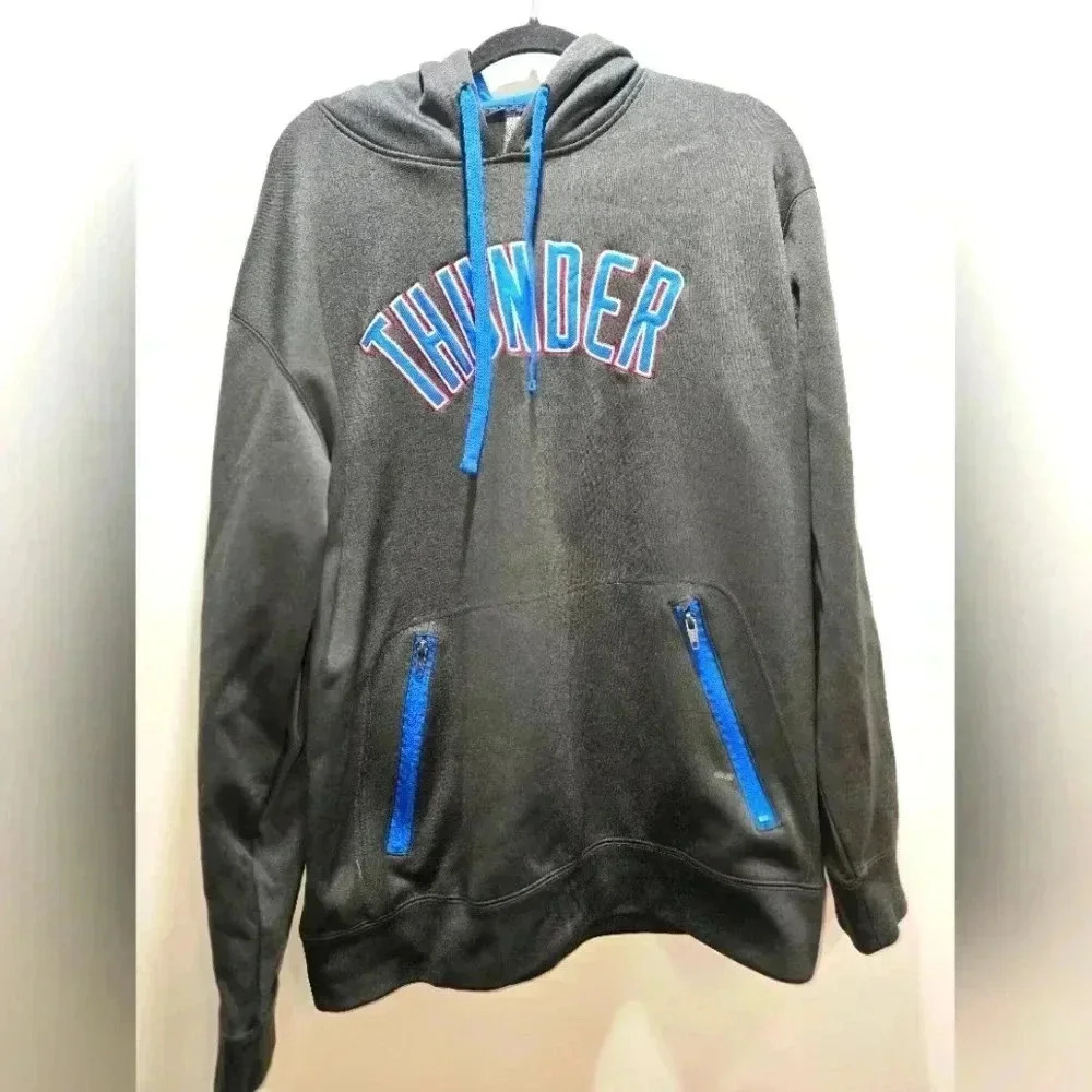NBA OKC Thunder Gray/Blue Hoodie Jacket Men's Embroidered Logo Size Medium